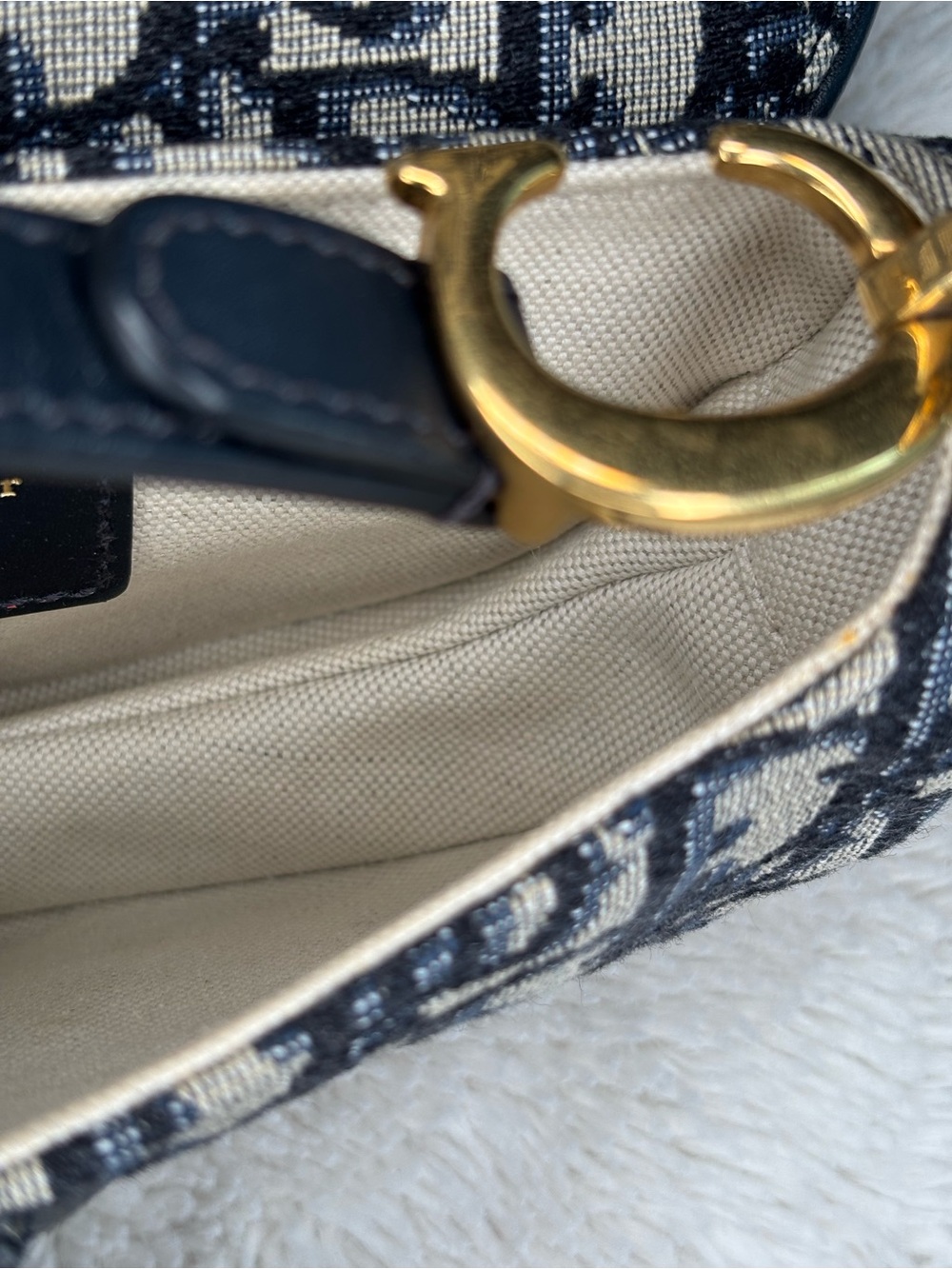 Christian Dior Vintage Oblique Saddle Bag Navy Trotter Monogram Gold Hardware - Picture 15 of 16